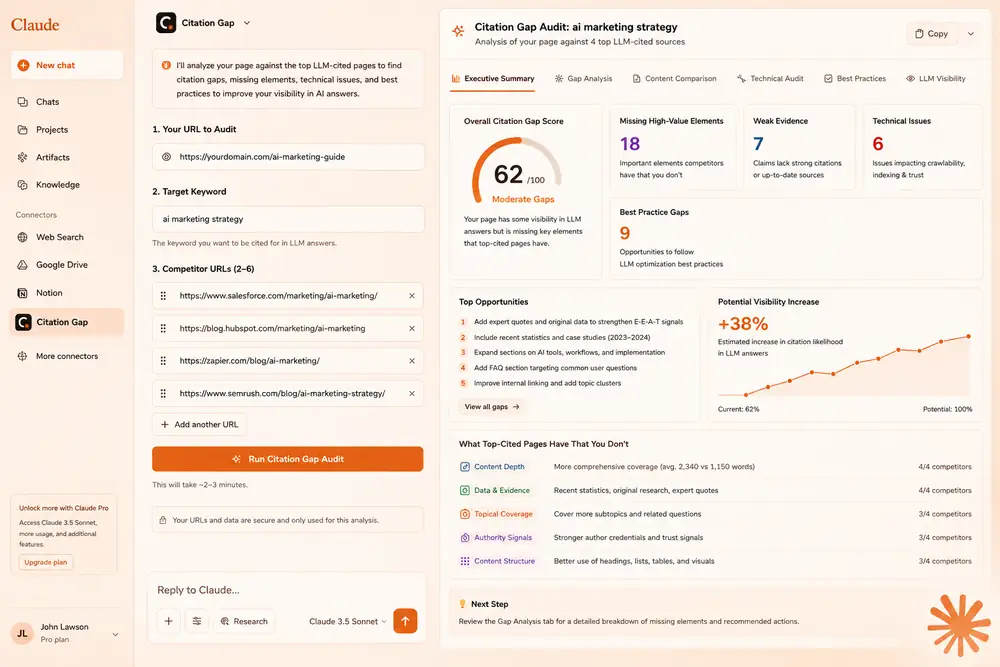 Citation Gap AEO/GEO audit running inside Claude