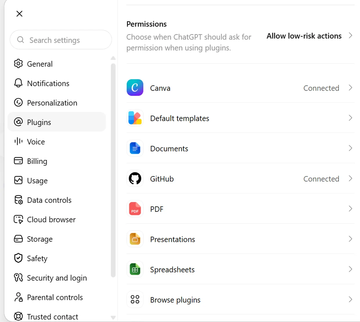 The Plugins page, ‘Browse plugins’ is at the bottom.