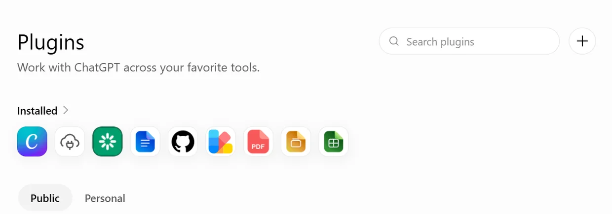 The plugins gallery, the ‘+’ beside Search plugins opens a New Plugin.
