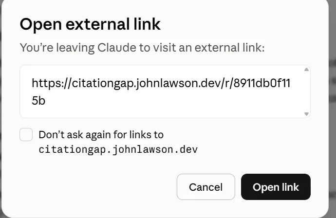 Confirm the external link to open your report.