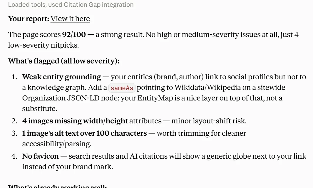 Citation Gap returns a scored report with a shareable link.